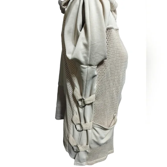 (1560) Coco Y Club Beige Mesh Pockets Open Front Hooded Jacket Size Medium - Picture 5 of 10